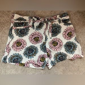 LOFT floral linen tie waist shorts